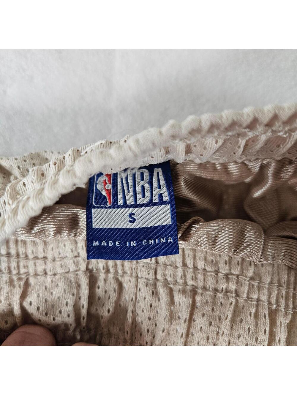 NBA Basketball Shorts Mens Small Beige Mesh Blue Trim Athletic Drawstring - Picture 4 of 10